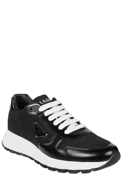 Shop Prada Men's Calf Leather Sneakers In Black