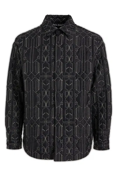 Palm Angels Quilted All Monogram Outerwear With Snap Buttons In Grey