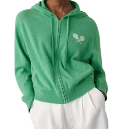 White + Warren Cashmere Racket Cropped Zip Hoodie In Retro Green In Green