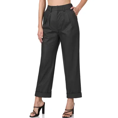 42pops Vegan Leather Pleat Front Pants In Black In Black