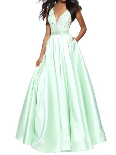 Sherri Hill V-neck Prom Dress In Light Green In Green