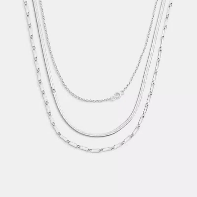 Coach Outlet Layered Chain Necklace In Silver
