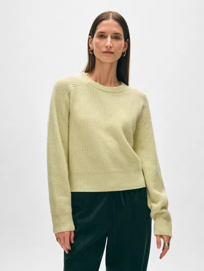 White + Warren Cashmere Ribbed Saddle Sleeve Crewneck Top In Chartreuse In Chartreuse
