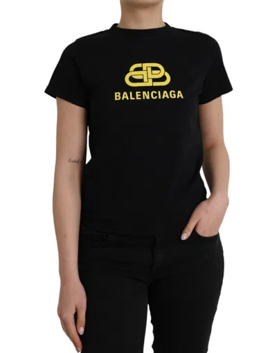 Balenciaga T-shirt With Yellow Logo In Black