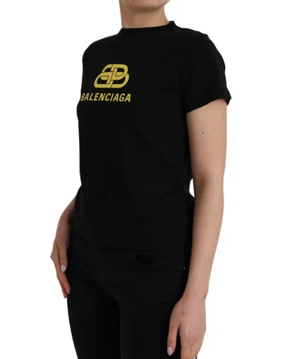 Balenciaga T-shirt With Yellow Logo In Black