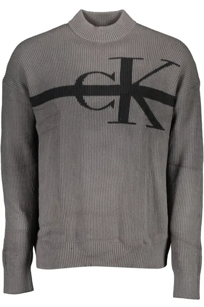 Calvin Klein Elegant Gray Turtleneck With Sleek Embroidery In Gray