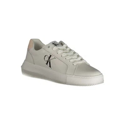 Calvin Klein Chic White Lace-up Sneakers With Contrast Details In White