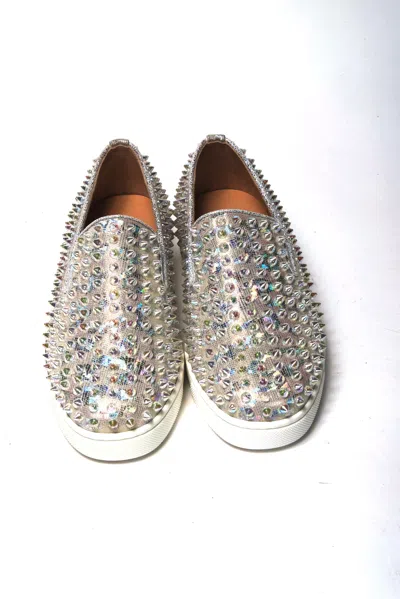 Christian Louboutin White Ab/clear Ab Roller Boat Woman Flat Sneaker In White