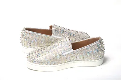 Christian Louboutin White Ab/clear Ab Roller Boat Woman Flat Sneaker In White