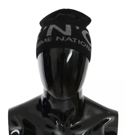 Costume National Beanie Black Wool Blend Branded Hat In Black