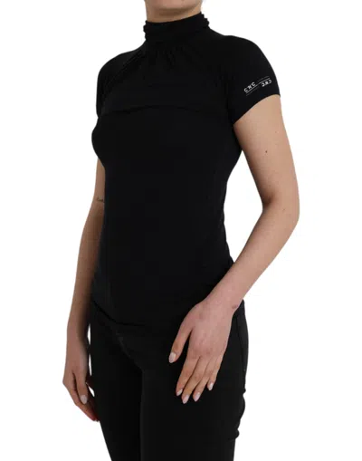 Costume National Turtleneck Viscose Short Sleeve Women's Top In Black