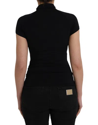 Costume National Turtleneck Viscose Short Sleeve Women's Top In Black