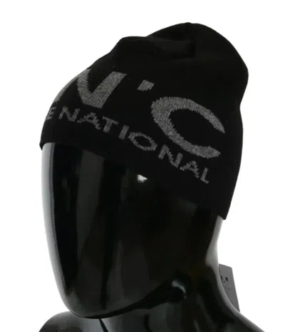 Costume National Beanie Black Wool Blend Branded Hat In Black
