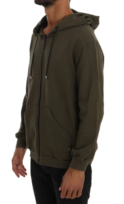 Daniele Alessandrini Full Zipper Hodded Cotton Sweater In Green