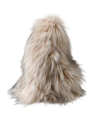 Dolce & Gabbana Beige Acrylic Fur Women Bucket Hat In Beige