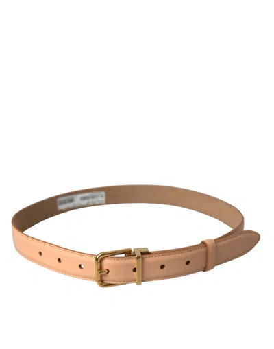 Dolce & Gabbana Beige Calfskin Leather Gold Metal Buckle Belt In Beige