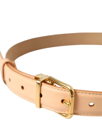 Dolce & Gabbana Beige Calfskin Leather Gold Metal Buckle Belt In Beige