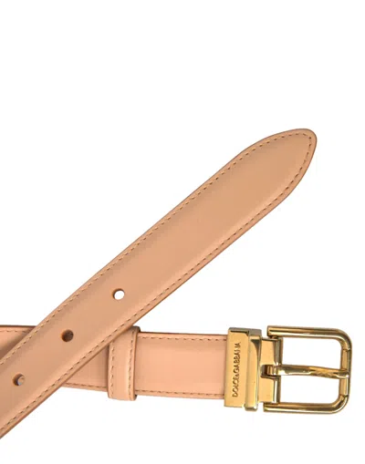 Dolce & Gabbana Beige Calfskin Leather Gold Metal Buckle Belt In Beige