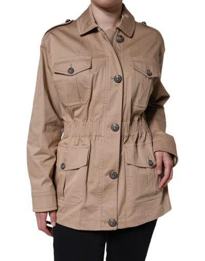 Pre-owned Dolce & Gabbana Beige Cotton Long Sleeve Collared Coat Women's Jacket ()