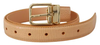 Dolce & Gabbana Beige Exotic Leather Gold Metal Buckle Belt In Beige