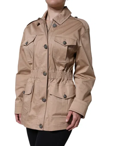 Pre-owned Dolce & Gabbana Beige Cotton Long Sleeve Collared Coat Women's Jacket ()