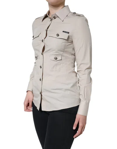 Pre-owned Dolce & Gabbana Beige Cotton Collared Button Down Shirt Women's Top ()