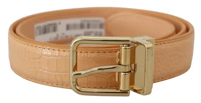 Dolce & Gabbana Beige Exotic Leather Gold Metal Buckle Belt In Beige