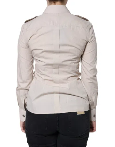 Dolce & Gabbana Beige Cotton Collared Button Down Shirt Top In Beige