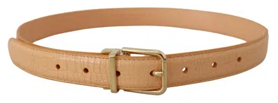 Dolce & Gabbana Beige Exotic Leather Gold Metal Buckle Belt In Beige