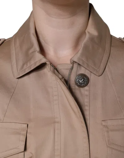 Pre-owned Dolce & Gabbana Beige Cotton Long Sleeve Collared Coat Women's Jacket ()