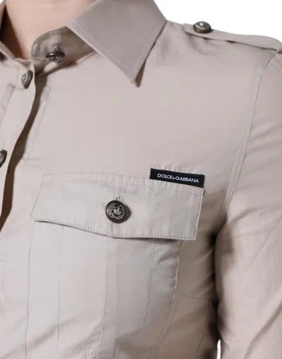 Dolce & Gabbana Beige Cotton Collared Button Down Shirt Top In Beige