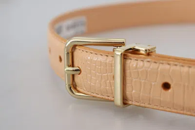 Dolce & Gabbana Beige Exotic Leather Gold Metal Buckle Belt In Beige