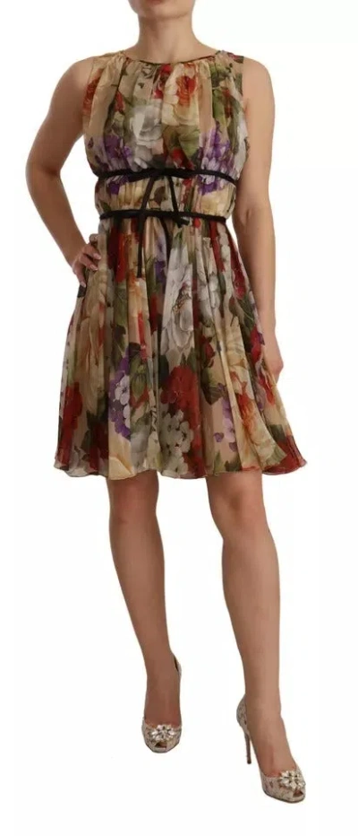 Pre-owned Dolce & Gabbana Beige Floral Sleeveless Round Neck Mini Women's Dress ()