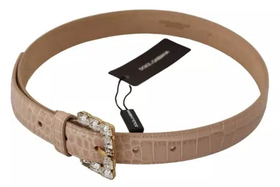 Dolce & Gabbana Beige Leather Crystal Buckle Women Belt In Beige