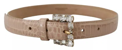 Dolce & Gabbana Beige Leather Crystal Buckle Women Belt In Beige