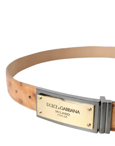 Dolce & Gabbana Beige Leather Gold Logo Engraved Buckle Belt In Beige