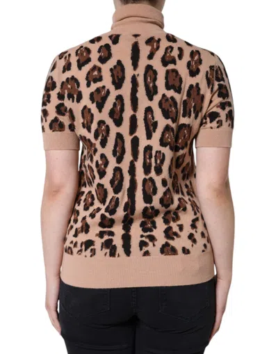 Dolce & Gabbana Beige Leopard Print Wool Turtleneck Top In Beige