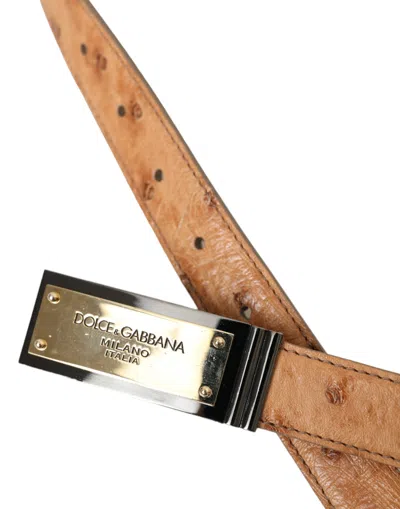 Dolce & Gabbana Beige Leather Gold Logo Engraved Buckle Belt In Beige