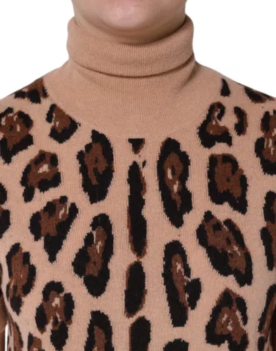 Dolce & Gabbana Beige Leopard Print Wool Turtleneck Top In Beige