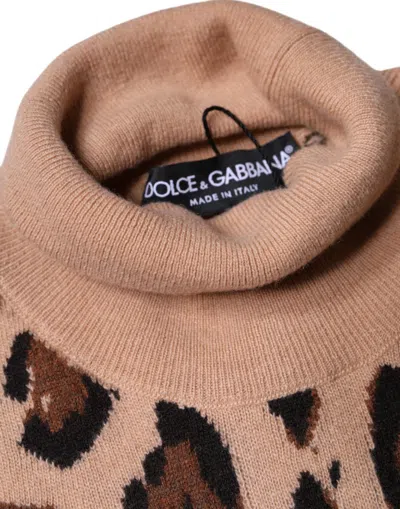 Dolce & Gabbana Beige Leopard Print Wool Turtleneck Top In Beige