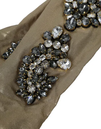 Dolce & Gabbana Beige Satin Crystal Elbow Length Gloves In Beige