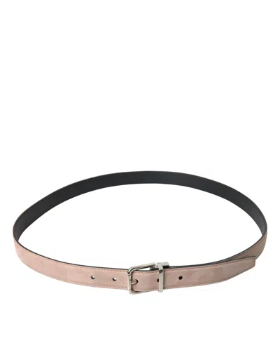 Dolce & Gabbana Beige Suede Leather Silver Buckle Belt Men In Beige