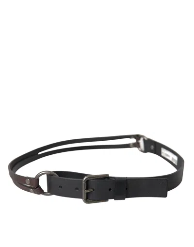 Dolce & Gabbana Black Brown Leather Silver Metal Buckle Belt In Black And Brown