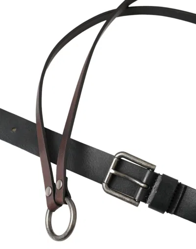 Dolce & Gabbana Black Brown Leather Silver Metal Buckle Belt In Black And Brown