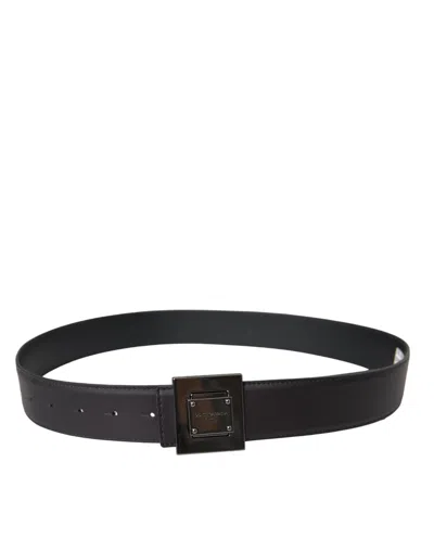 Dolce & Gabbana Black Calf Leather Square Metal Buckle Belt In Black