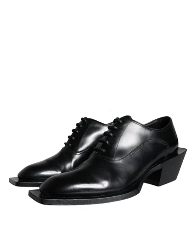 Pre-owned Dolce & Gabbana Black Calfskin Leather Derby Dress Men Men's Shoes ()