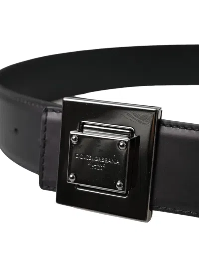 Dolce & Gabbana Black Calf Leather Square Metal Buckle Belt In Black
