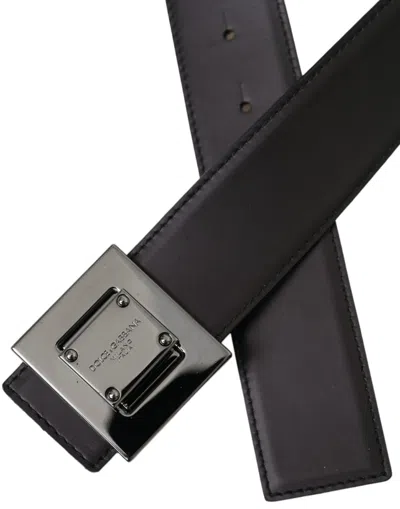 Dolce & Gabbana Black Calf Leather Square Metal Buckle Belt In Black