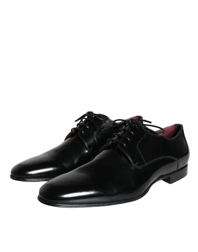 Dolce & Gabbana Black Calfskin Leather Derby Dress Men Men's Shoes In Black