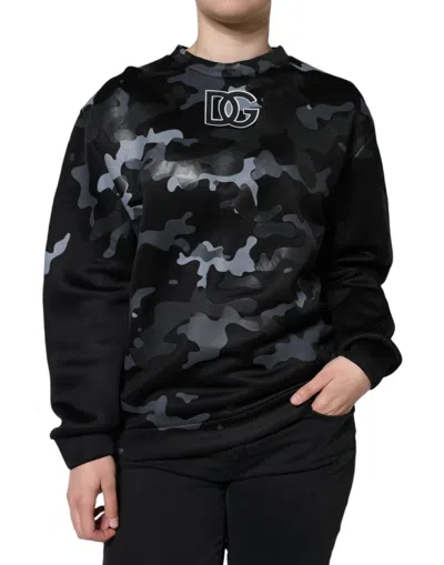 Dolce & Gabbana Black Camouflage Round Neck Sweatshirt Sweater In Black